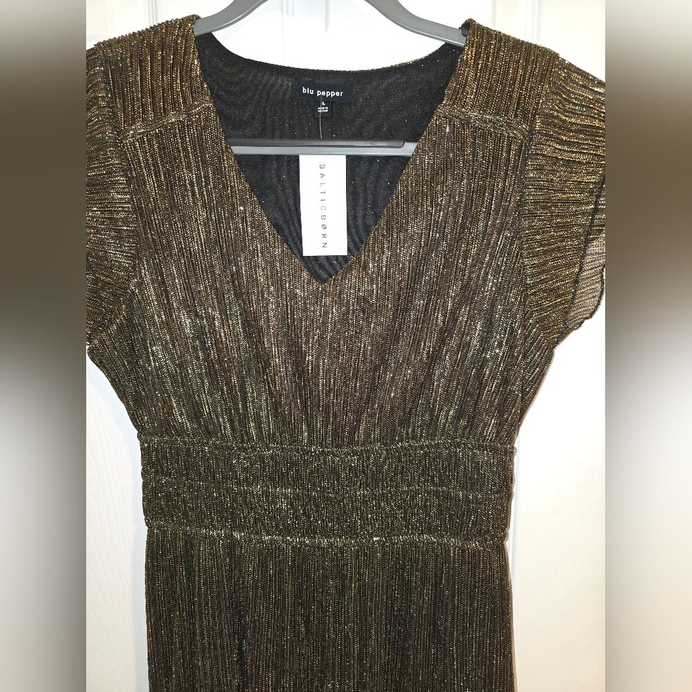 Baltic Born Metallic Bronze Pleated Midi Dress - Picture 6 of 6